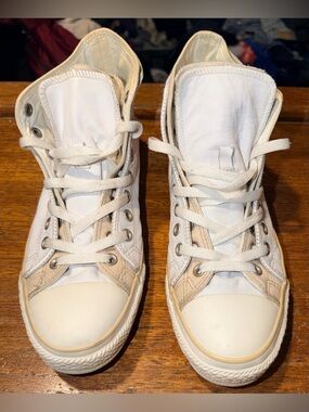 Classic High-Top Canvas Sneakers in White and Beige Men’s Size 9